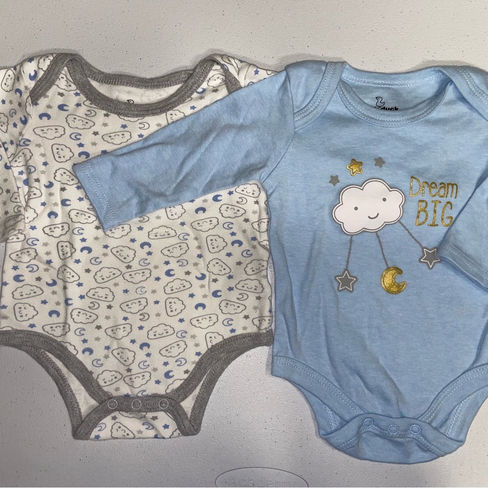 Duck Duck Goose: Baby Long Sleeve Cloud Onesies (6-9 Months)